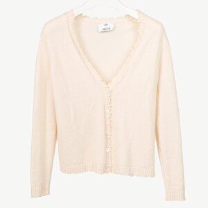 Allude Cream Wool & Cashmere Distressed V-Neck Cardigan